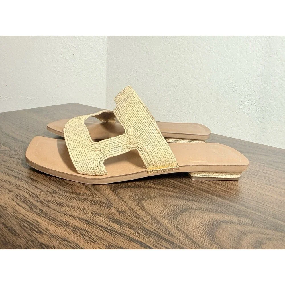 SARTO by Franco Sarto Women’s Beige Woven Raffia Slip on  Sandals Size 8.5